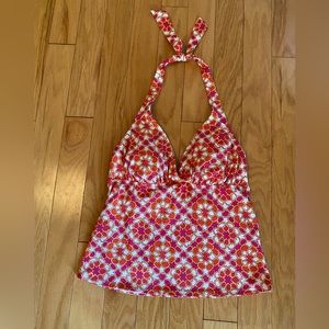 Lands End Orange Pink Tankini Swim Top Women’s size 6